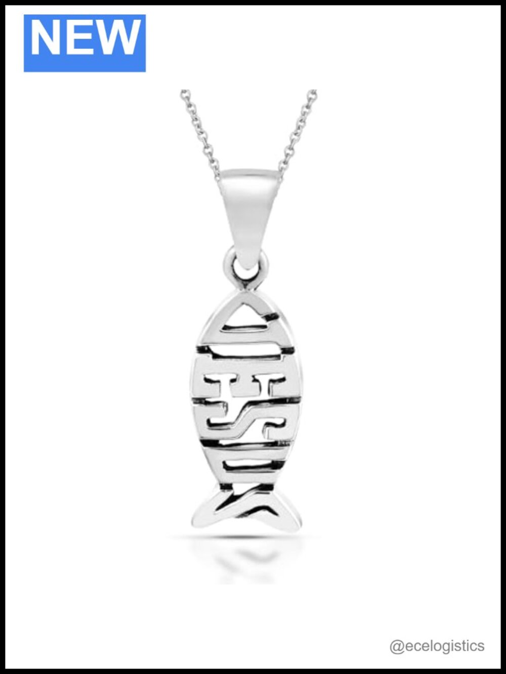 Sterling Silver Jesus Fish Pendant Necklace 18in Cable Chain Faith Jewelry